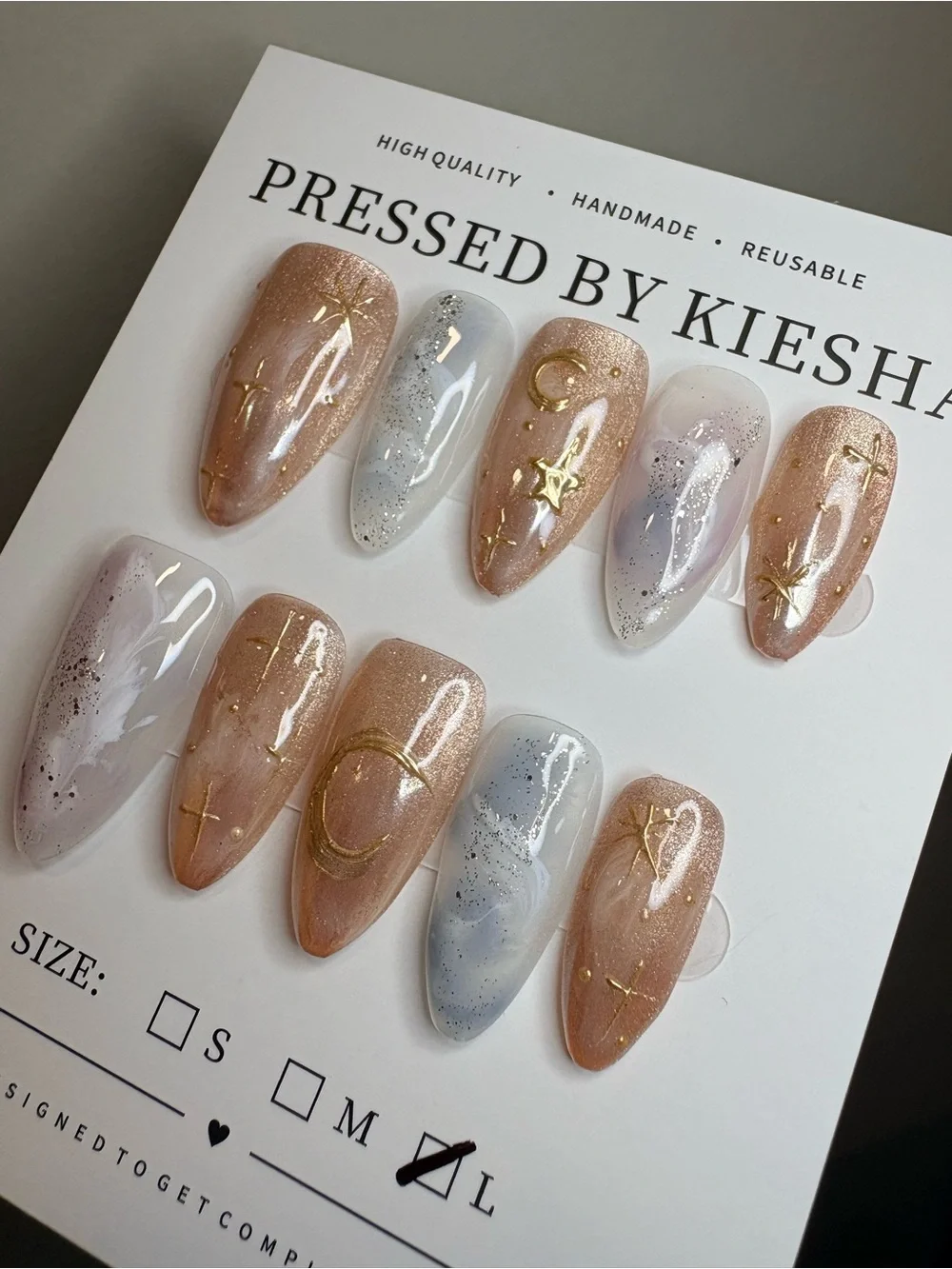 Nude & Pearl Starry Pressed Nails